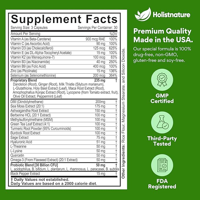 39-in-1 Skin, Gut & Hormone | Cortisol Support – with DIM, Zinc, Probiotics, Ashwagandha, Turmeric & Antioxidants – Clinically-Backed Supplement for Women & Men – Acne, Immune & Detox – 90 Capsules