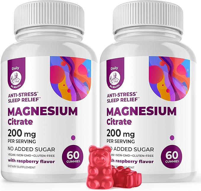 DR. MORITZ Magnesium Gummies for Adults - Sugar-Free Calm Magnesium Gummies - Raspberry Flavor - Non-GMO, 200 mg, 2 Pack (120 Count)