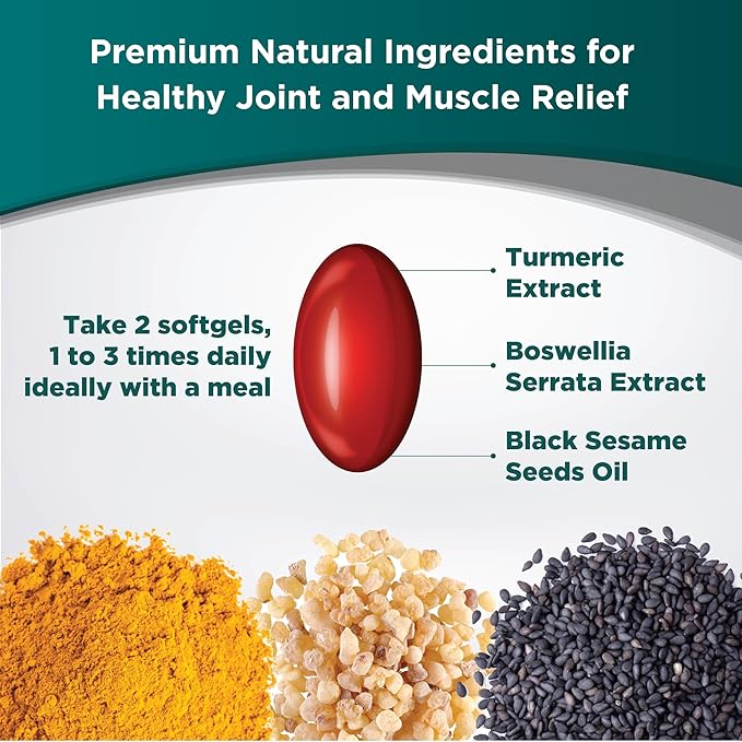 Genacol Fast Action Natural Formula with Curcumin, Boswellia & Black Sesame Oil | All-Natura | Non-GMO | 60 Fast Dissolving Softgels