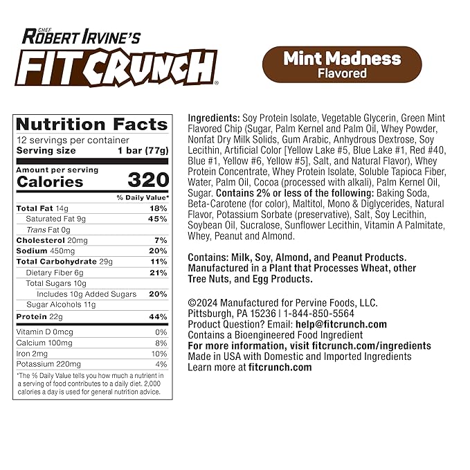 FITCRUNCH Loaded Cookie Protein Bar, High Protein, Gluten Free, Protein Snack (12 Cookie Bars, Mint Madness)