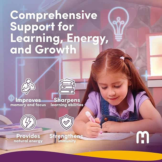 Chewable Chocolate Kids Multivitamin with Probiotic, Vitamin C, Ginkgo Nut, Colostrum, Moringa - Kids Vitamins Immune Support, Complete Gut-Brain Connection, Helps with Attention and Focus