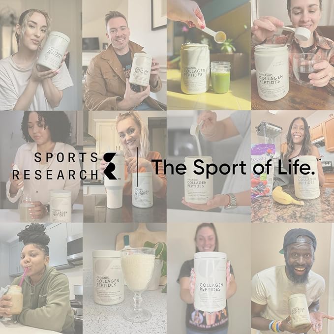 Sports Research® Organic Collagen Peptides (Dark Chocolate) - Hydrolyzed Type I & III Collagen Protein Powder with Amino Acids - USDA Organic, Gluten Free, Sustainably Sourced - 30 Servings