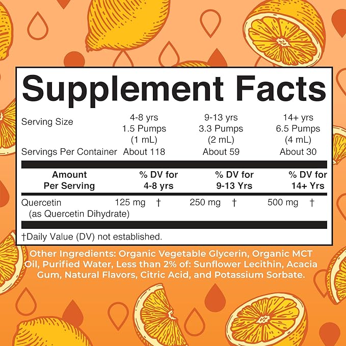 Quercetin Liquid Drops by MaryRuth's | Sugar Free | Liquid Quercetin 500mg for Adults & Kids | Cardiovascular Health for Adults | Bioflavonoid | Vegan | Non-GMO | Gluten Free | 4 Fl Oz