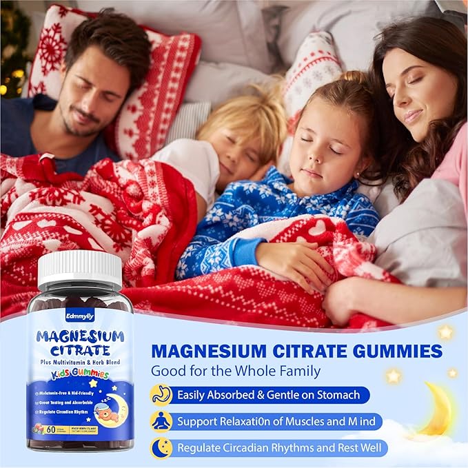 Magnesium Gummies for Kids 4+ - Sugar Free Magnesium Citrate Supplement with L-Theanine, Calcium and Vitamin A, C, D3 & K2 - Supports Zzz, Bone & Muscle