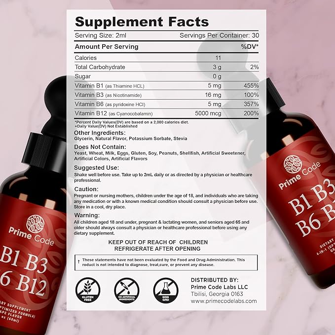 Prime Code Iron Gummies for Women & Men with Vitamin B12, Liquid Vitamin B1 Drops with Vitamin B3 B6 & B12, Liquid Vitamin A Supplement for Women & Men with Vitamin C E and D3