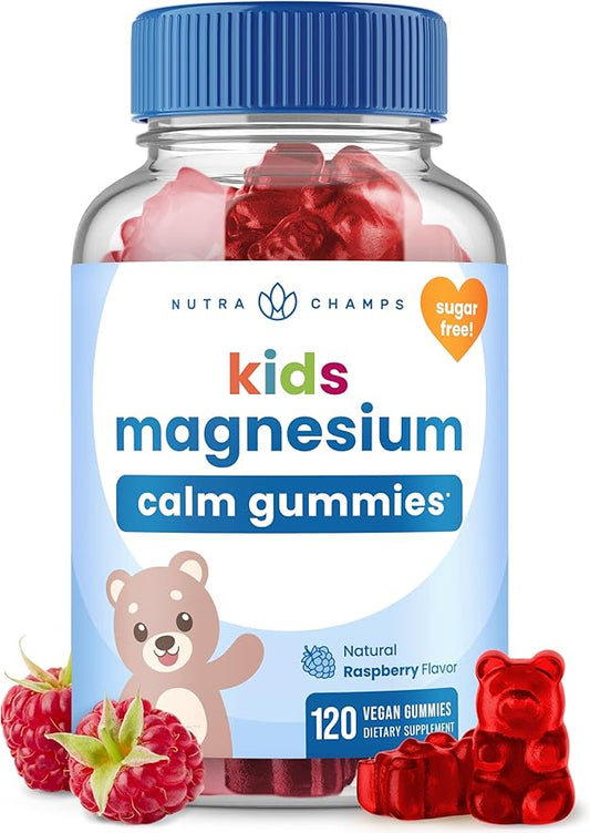 NutraChamps 120 Kids Magnesium Gummies - Sugar Free Calm Magnesium Gummies for Kids - 4 Month Supply - Supports Bone Health, Sleep - Magnesium Citrate for Kids Supplement