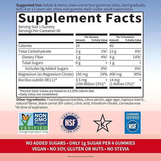 Garden of Life - Dr Formulated Magnesium Citrate Supplement with Prebiotics & Probiotics for Stress, Sleep & Recovery - Vegan, Gluten Free, Kosher, Non-GMO, No Added Sugars – 60 Raspberry Gummies
