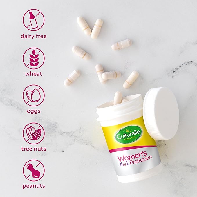 Culturelle 4-in-1 Probiotics for Women, Daily Probiotic & Prebiotic Supplement to Support Vaginal Health, Digestive Health, Immune Health, Occasional Diarrhea, Gas & Bloating Relief, Non-GMO, 30 Count