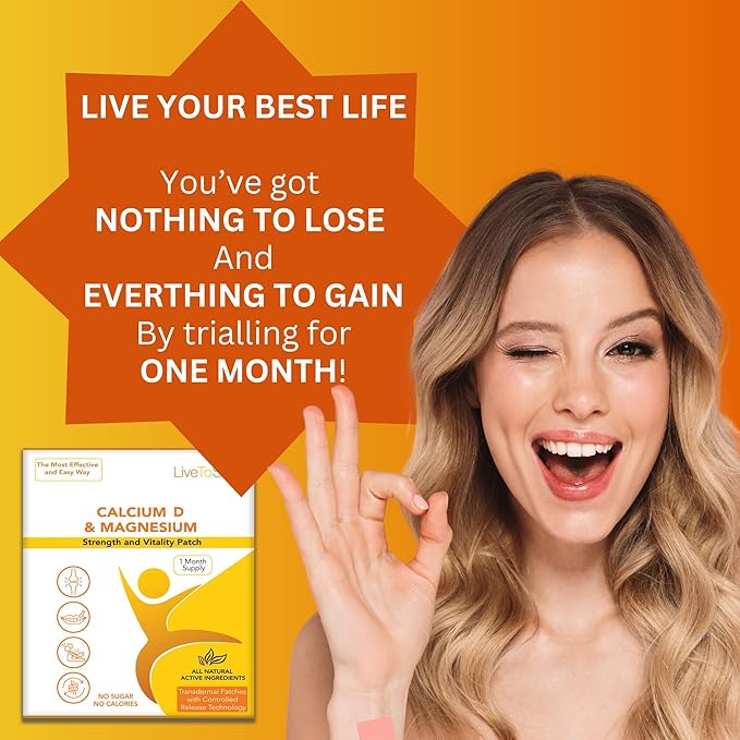 Calcium Magnesium D3 Topical Patches for Men and Women - One Month Supply - USA Made by Live to Shine