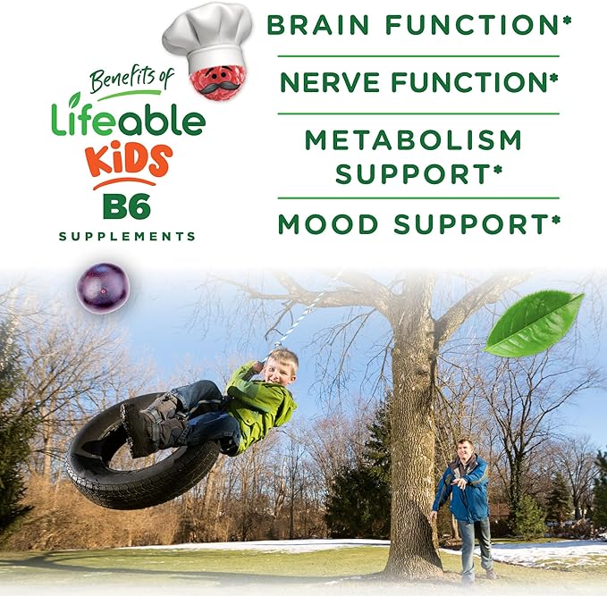 Lifeable Vitamin B6 Gummies for Kids | Great Tasting B6 Vitamins 50mg | Vegan Non-GMO Gluten Free | for Nerve Function Support | 60 Gummies
