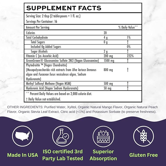 Joint Nourish – 100% Vegan Liquid Joint Supplement for Women & Men | Glucosamine, Vegan Chondroitin, MSM & Hyaluronic Acid for Cartilage, Joint Health & Flexibility | Non-GMO, Sugar-Free, 16 Servings
