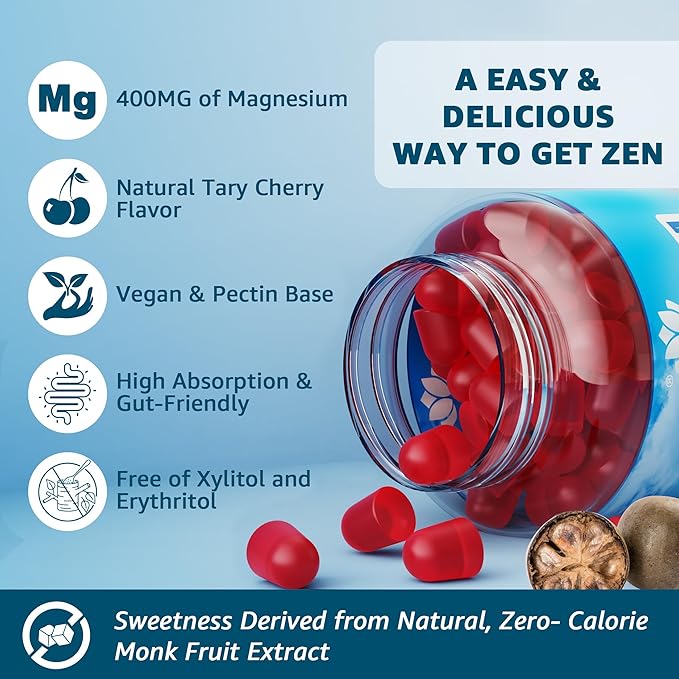 Sugar Free Magnesium Complex for Women, Calm Magnesium Gummies for Adults 400mg, Magnesium Glycinate, Citrate, Malate & More- Magnesium Gummy with Magnesium Ashwagandha, D3, B12 for Relax, Calm, Vegan