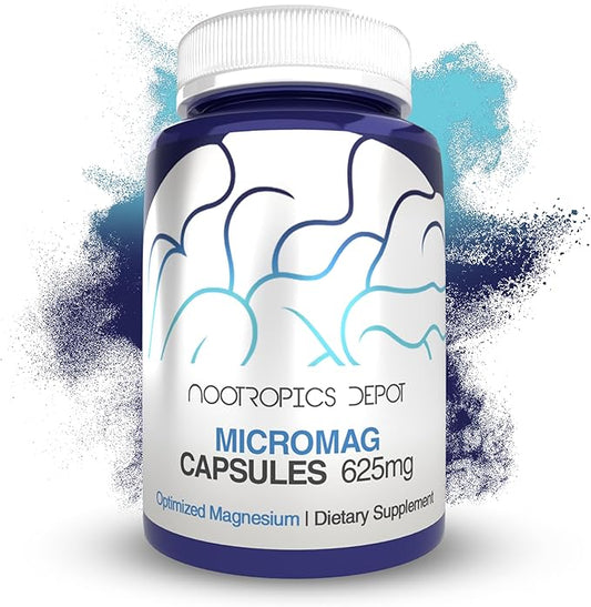 Nootropics Depot MicroMag Magnesium Capsules | 625mg | 90 Count | Contains 200mg of Elemental Magnesium