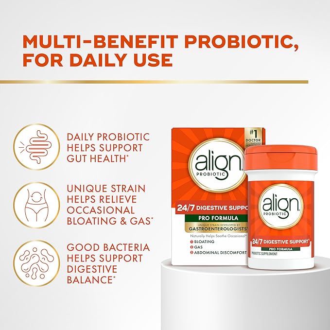 Align Probiotic, Pro Formula, Probiotics for Women and Men, Daily Probiotic Supplement, Helps Soothe Occasional Bloating & Gas*, #1 Doctor Recommended Brand‡, 63 Capsules (Packaging May Vary)