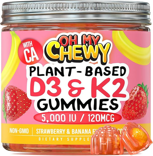 Center-Filled Vitamin D3 K2 Gummies - Kids, Teens & Adults - Supplement for Healthy Teeth, Bone, Energy & Immunity - 5000 IU D3, 120 mcg K2(MK-7), 120 mg Calcium - Vegan & Non-GMO - 60 Count