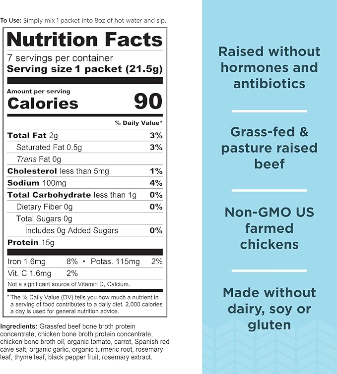 Ancient Nutrition Bone Broth Protein Powder, Chicken Soup, Grass-Fed Chicken and Beef Bone Broth Powder, 15g Protein Per Serving, Supports a Healthy Gut, 15 Servings