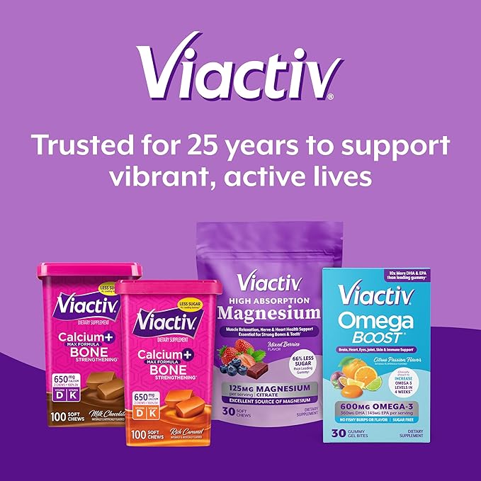 Viactiv Magnesium Chews, High Absorption Magnesium Citrate, Mixed Berries Flavor with Less Sugar Than Leading Magnesium Gummies, 30ct, 1pc Serving
