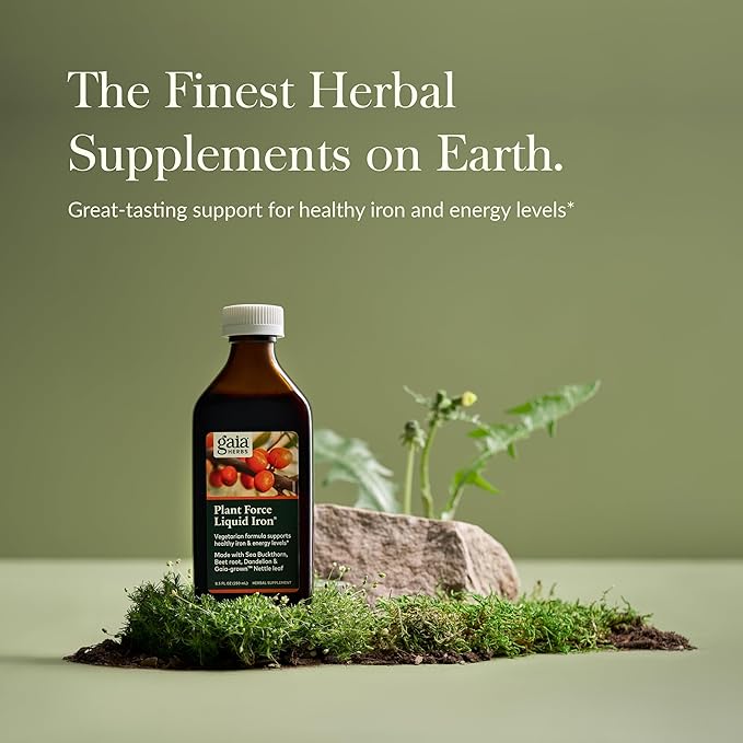 Gaia Herbs Plant Force Liquid Iron - Vegetarian Iron Supplement to Help Maintain Healthy Iron & Energy Levels - with Star Anise, Sea Buckthorn, Beet Root, Dandelion & Nettle - 8.5 Fl Oz (25 Servings)