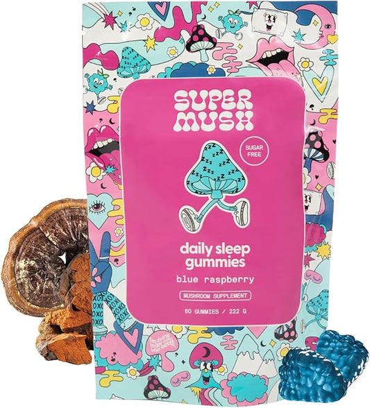 Sleep Gummies for Adults - Mushroom Supplement with Magnesium Citrate, L-Theanine, Chaga, Reishi & Chamomile for Deep Sleep, REM & Detox - Vegan & Sugar-Free - 60 Gummies (30 Servings)