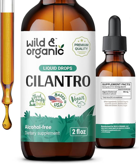 Wild & Organic Cilantro Tincture - Detox Cleanse w/Cilantro - Antioxidant Drops w/Dried Cilantro Leaves Extract - Vegan Cilantro Detox Supplements - Alcohol-Free Cilantro Drops - 2 oz