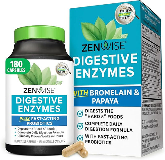 Zenwise Health Digestive Enzymes and Bromelain for Gut Health - Probiotic Multi Enzymes with Prebiotics and Probiotics for Women and Men for Digestive Health and Bloating Relief for Digestion - 180 CT