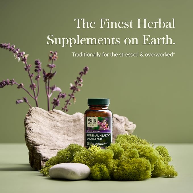 Gaia Herbs Adrenal Health Daily Support - with Ashwagandha, Holy Basil & Schisandra - Herbal Supplement to Help Maintain Healthy Energy and Stress Levels - 60 Liquid Phyto-Capsules (60 Count)