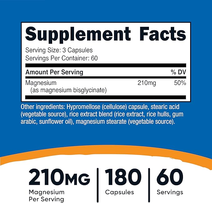 Nutricost Magnesium Glycinate Capsules (180 Capsules, 210 mg Per Serving) - Magnesium Glycinate Supplement for Gentle Absorption