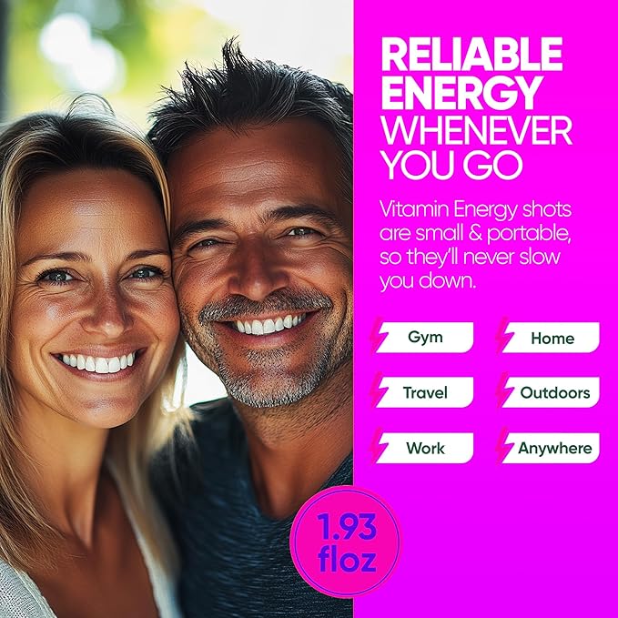 Vitamin Energy B12 11,000% Extra Strength Energy Shot Pink Berry 24 Pack, 260mg Natural Caffeine, B12 & B6, Nootropic Focus, Vitality, Zero Sugar, Gluten-Free, Vegan, Kosher, 1.93 fl oz