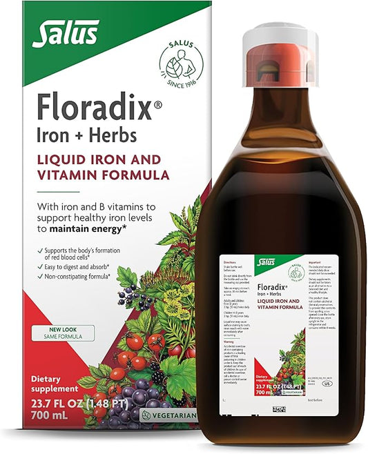 Floradix by Salus Iron & Herbs - Liquid Herbal Supplement for Energy Support - Iron Supplement with Vitamin C & B Complex Vitamins - for Men & Women - 23.7 Fl Oz