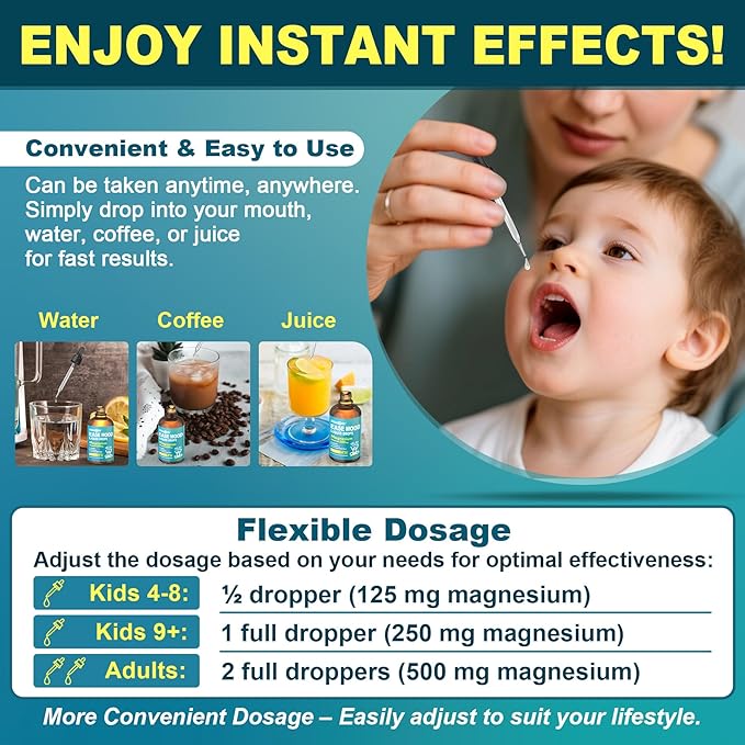 Magnesium Glycinate Liquid Drops for Kids, Adults with GABA, Ashwagandha, L-Theanine, Vitamin D3, B6, Saffron for Brain Calm, Muscle Relaxation, Mood, Zzz- Calm Magnesium Supplement, Vegan, 2 Pack