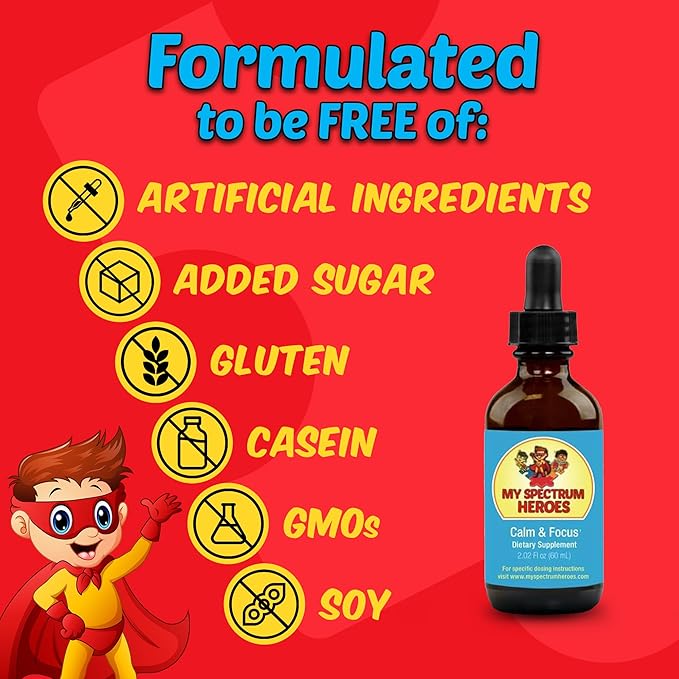 Calm & Focus Supplement Drops - Brain Support with L-theanine, GABA, Huperzine A - Enhance Focus for Kids or Adults - Boost Concentration for Kids & Teens - 2.02 FL oz. (60 ml)