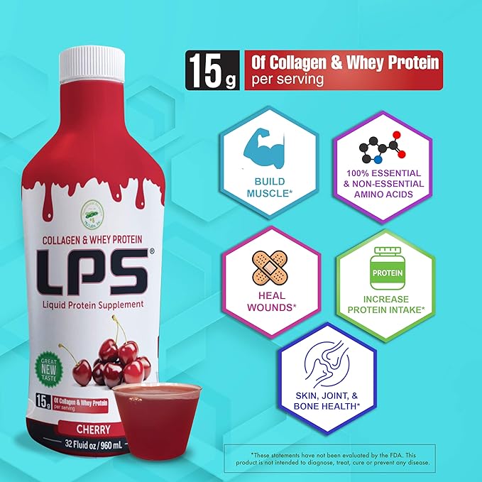 Nutritional Designs LPS Liquid Collagen & Whey Protein Supplement - Non-GMO Drink, Sugar-Free - Promotes Healthy Skin & Hair for Men & Women, Grape, Single Serve (100 Packets)
