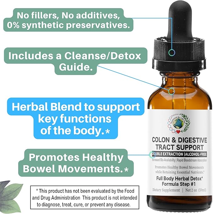 Colon Digestive Tract Support | 2 oz. Liquid Extract Tincture | Detox Cleanse Support Formula