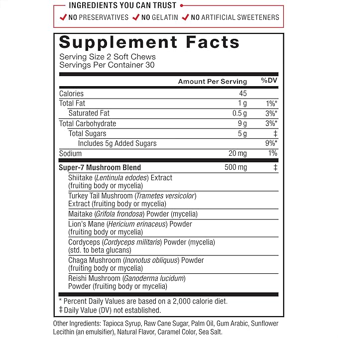 FORCE FACTOR Modern Mushrooms Soft Chews, Mushroom Supplement with Lions Mane, Turkey Tail, & Cordyceps to Support Energy, Immunity, & Digestion, Cinnamon Roll, 180 Soft Chews, 3-Pack