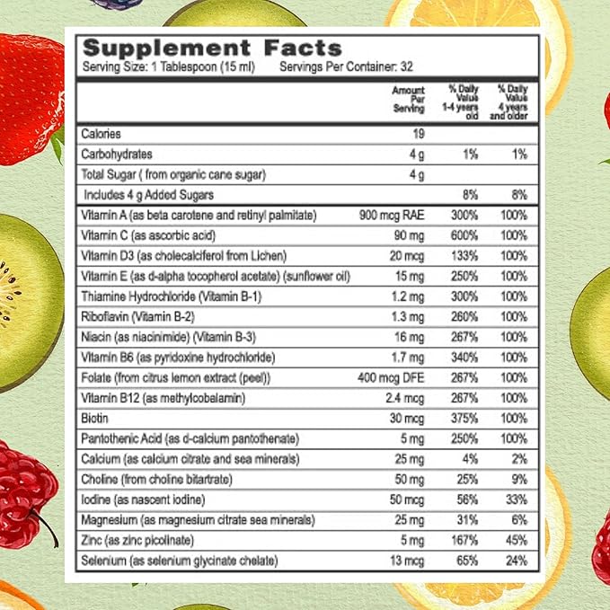 Go Healthy Kids Liquid Multivitamin - Vegan Vitamin Supplement Supports Children's Growth, Development & Immune Health, Ages 1 & Up, 32-64 Servings (1/2-1 Tablespoon/Day)