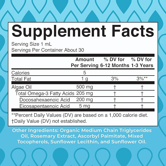 MaryRuth Organics Infant and Toddler Omega-3 Liquid Drops by | 200mg DHA and 2mg EPA Per Serving | Overall Wellness and Healthy Development | Unflavored | 1 Fl Oz