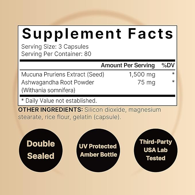 2 Pack NatureBell Mucuna Pruriens Capsules, 1500mg Per Serving, Made with Mucuna and Ashwagandha, 480 Capsules, 2 in 1 Formula, Contains Mucuna Pruriens Seeds for Mood Mind and Brain Health