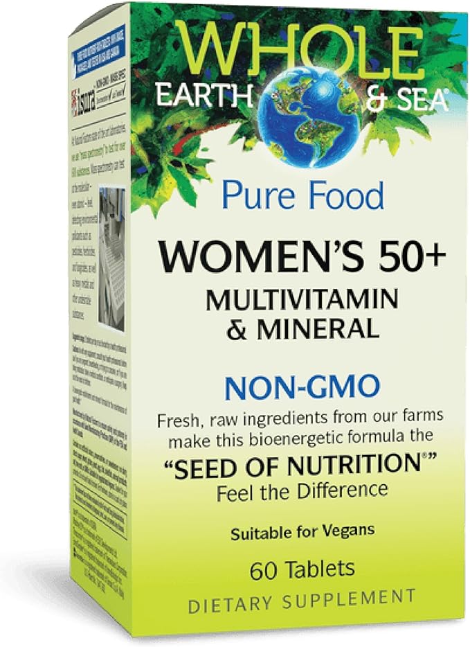 Natural Factors Whole Earth & Sea Women's 50+ Multivitamin & Mineral, 1 Serving Contains Nutrition Equivalent to ½ lb of Veggies, 60 Tablets