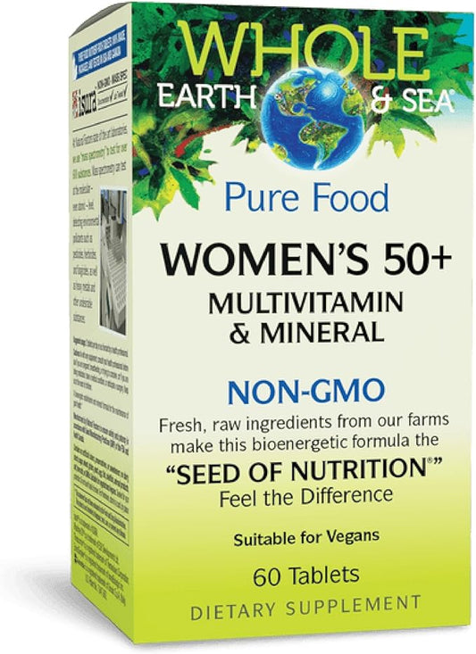 Natural Factors Whole Earth & Sea Women's 50+ Multivitamin & Mineral, 1 Serving Contains Nutrition Equivalent to ½ lb of Veggies, 60 Tablets