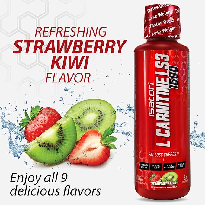 iSatori L-Carnitine LS3 Concentrated Liquid Metabolic Enhancer and Energy Booster - Health and Fitness - Keto Friendly - Stimulant Free - Strawberry Kiwi 1500mg (32 Servings)