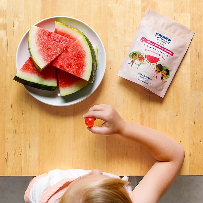 Wiley's Finest Kids Vegan Omega-3 Gummies - Natural Sugar - Vegetarian DHA, ALA & SDA - Gluten Free - Watermelon Flavor, 30 Gummies