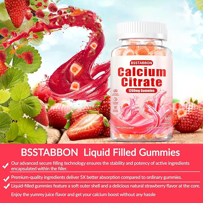 Calcium Citrate Supplement Gummies for Adult: Women & Men Sugar Free 1200 Mg Calcium Chewable Gummy - Organic Vegan Supplements for Energy&Immune Support(120Count