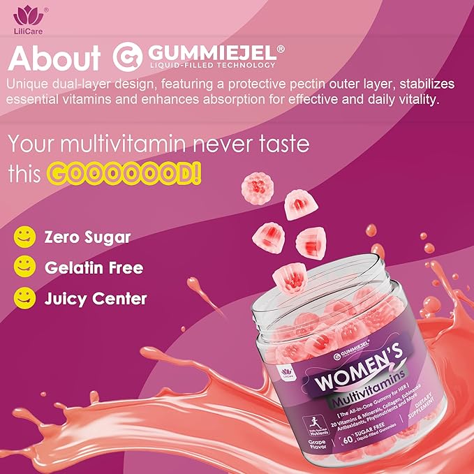 Womens Multivitamin Gummy with Iron, Biotin 2500mcg, Collagen, Keratin, Daily Vitamins A C D E Folate, B Complex, Methylated Multivitamin for Women Support Energy, Beauty, Immune, Sugar Free, 60 Count