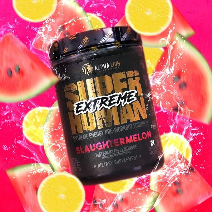 ALPHA LION Superhuman Extreme High Stim Pre Workout Powder, Beta Alanine, L-Taurine & 356mg Tri-Source Caffeine for Sustained Energy, Nitric Oxide & Citrulline for Pump (21 Servings, Slaughtermelon)