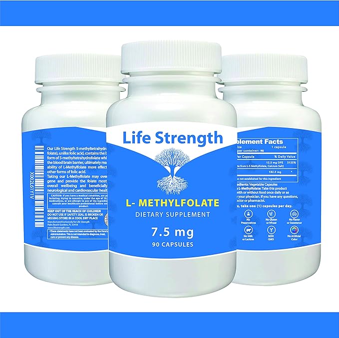 L-Methylfolate 7.5 MG, Optimized & Highly Bioactive Methyl Folate, 5-MTHF Supplement for Mood and Immune Support, Natural Diet Supplement for Energy, Non-GMO & Gluten-Free, 90 Capsules