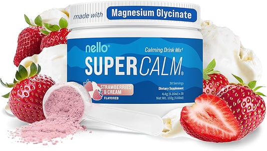 Supercalm Powdered Drink Mix, Strawberries & Cream, L Theanine, Ksm-66 Ashwagandha, Magnesium Glycinate, Vitamin D 3, Supplements for Relaxation & Focus, Natural, No Sugar, Non GMO, 30 Srvgs