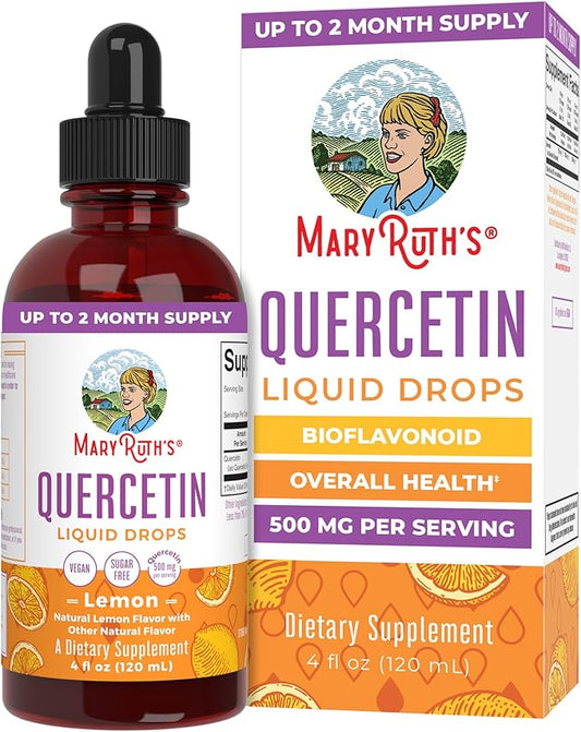 Quercetin Liquid Drops by MaryRuth's | Sugar Free | Liquid Quercetin 500mg for Adults & Kids | Cardiovascular Health for Adults | Bioflavonoid | Vegan | Non-GMO | Gluten Free | 4 Fl Oz