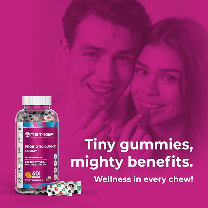 Probiotic Gummies – Mango Flavor | 40 Billion CFU | with Folic Acid, Vitamin C, B12, Zinc, Niacinamide & Riboflavin – Digestive & Immune Support – Vegan, Gluten-Free – 60 Ct