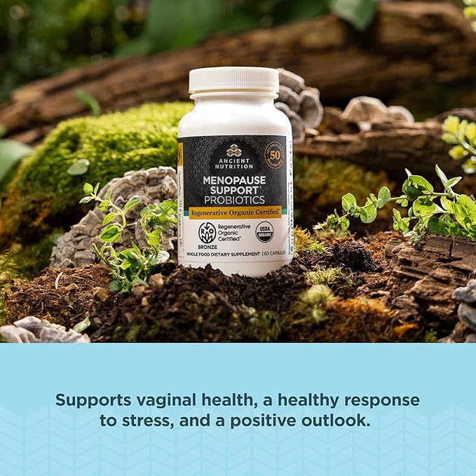 Ancient Nutrition Regenerative Organic Certified Probiotics for Menopause Support, Probiotics Menopause Support, Healthy Digestion and Women’s Health Support, 50 Billion CFUs* Per Serving, 60 Count