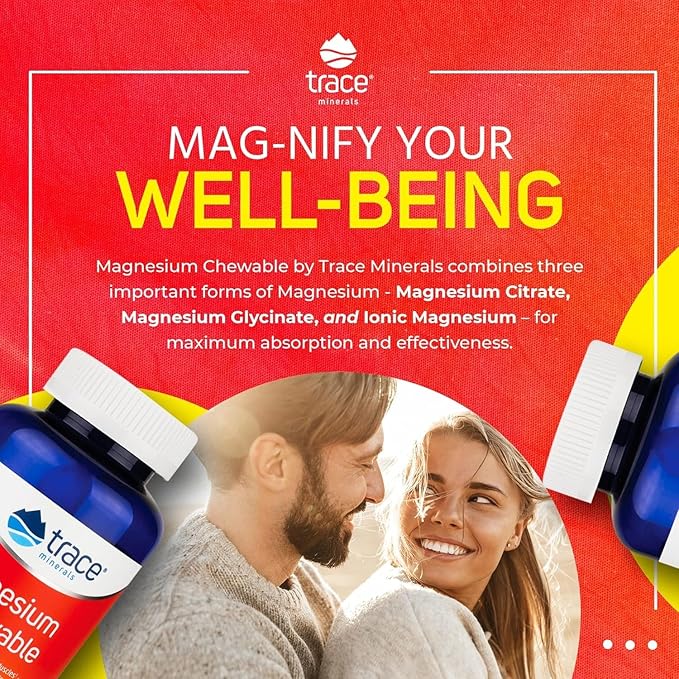Trace Minerals | Magnesium Chewable Supplement for Adults and Kids | from Magnesium Glycinate and Citrate | Sugar Free | Raspberry Lemon | 120 ct, 30 Servings
